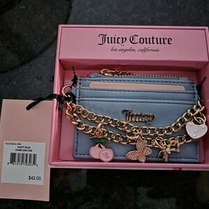 Juicy Couture "Dusty Blue" charm card case wallet NWT